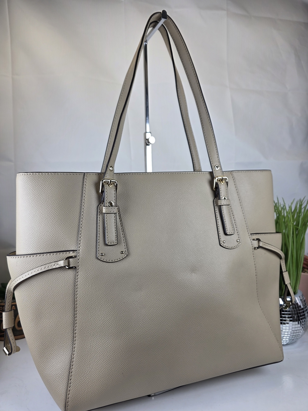 Michael Kors Nude Beige Saffiano Leather Tote Bag Work Laptop School Nwot - Picture 7 of 14
